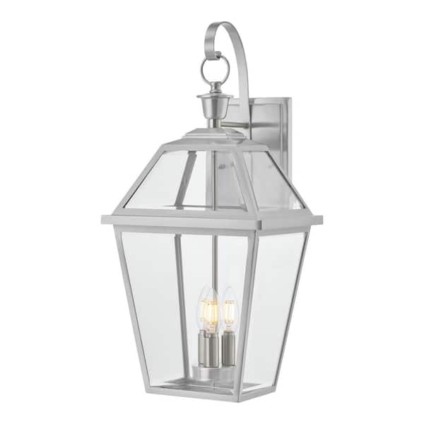Home Decorators Collection Glenneyre 24 in. Stainless Aluminum French Quarter Gas Style Hardwired Outdoor Wall Light Sconce with Clear Glass