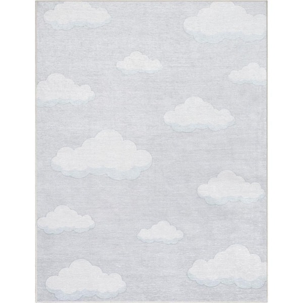 Cloud 9 Modern Kids Grey 3 ft. 3 in. x 5 ft. Machine Washable Flat-Weave Area Rug