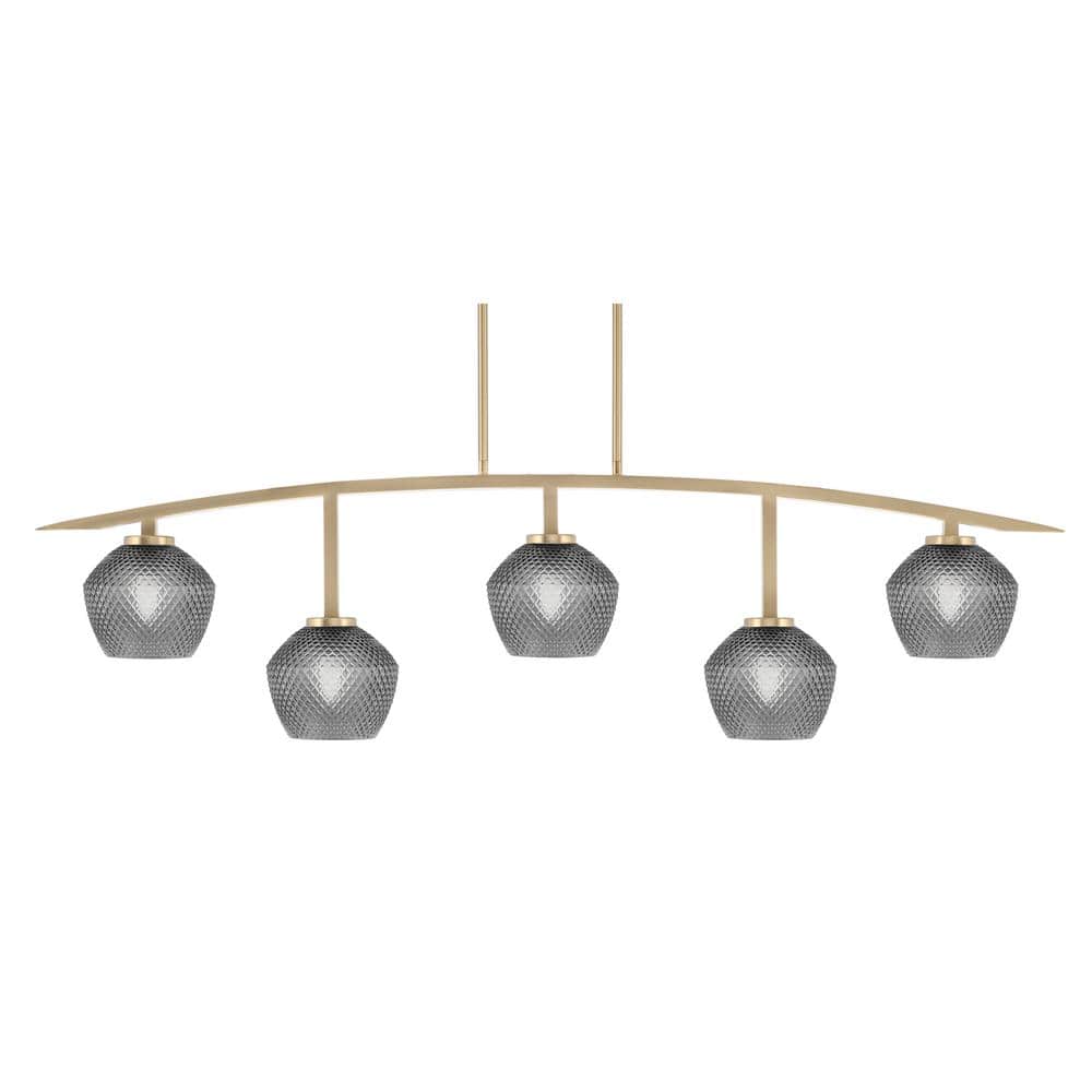 Siena 51.25 in. 5-Light New Age Brass Chandelier with 6 in. Smoke Textured 