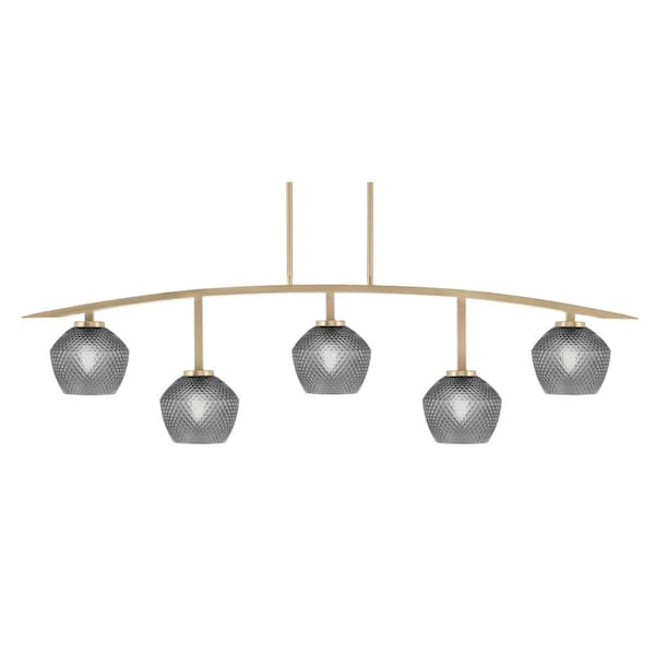 Unbranded Siena 51.25 in. 5-Light New Age Brass Chandelier with 6 in. Smoke Textured Glass Shades, no bulbs included