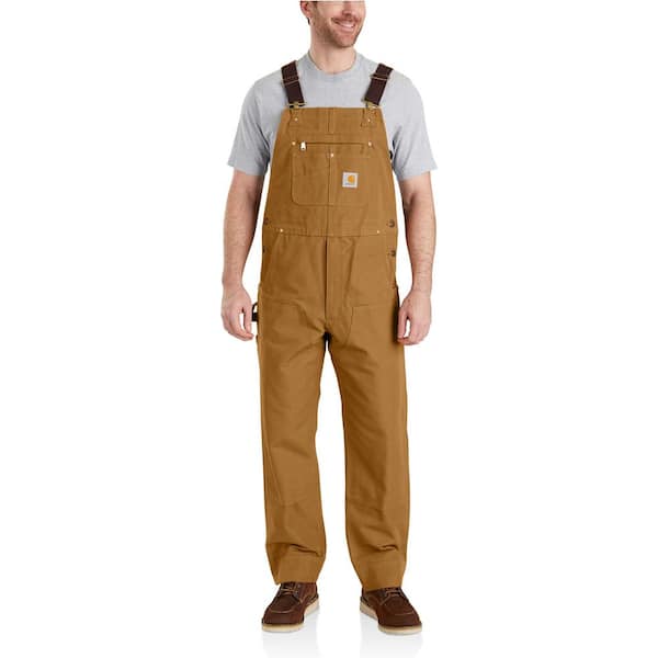 Photo 1 of Men's 36 in. x 32 in. Brown Cotton Relaxed Fit Duck Bib Overalls