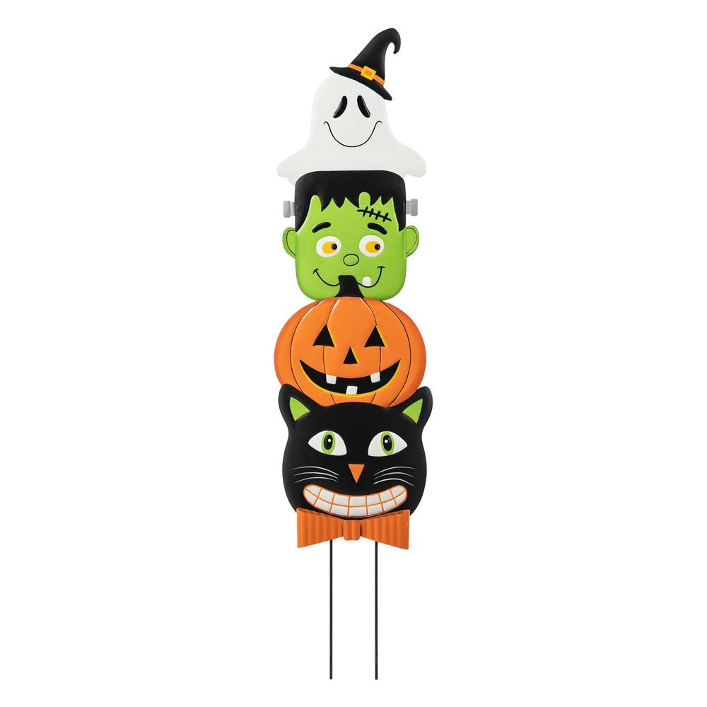 Glitzhome 42.5 in. H Halloween Metal Stacked Ghost, Frankenstein, Black