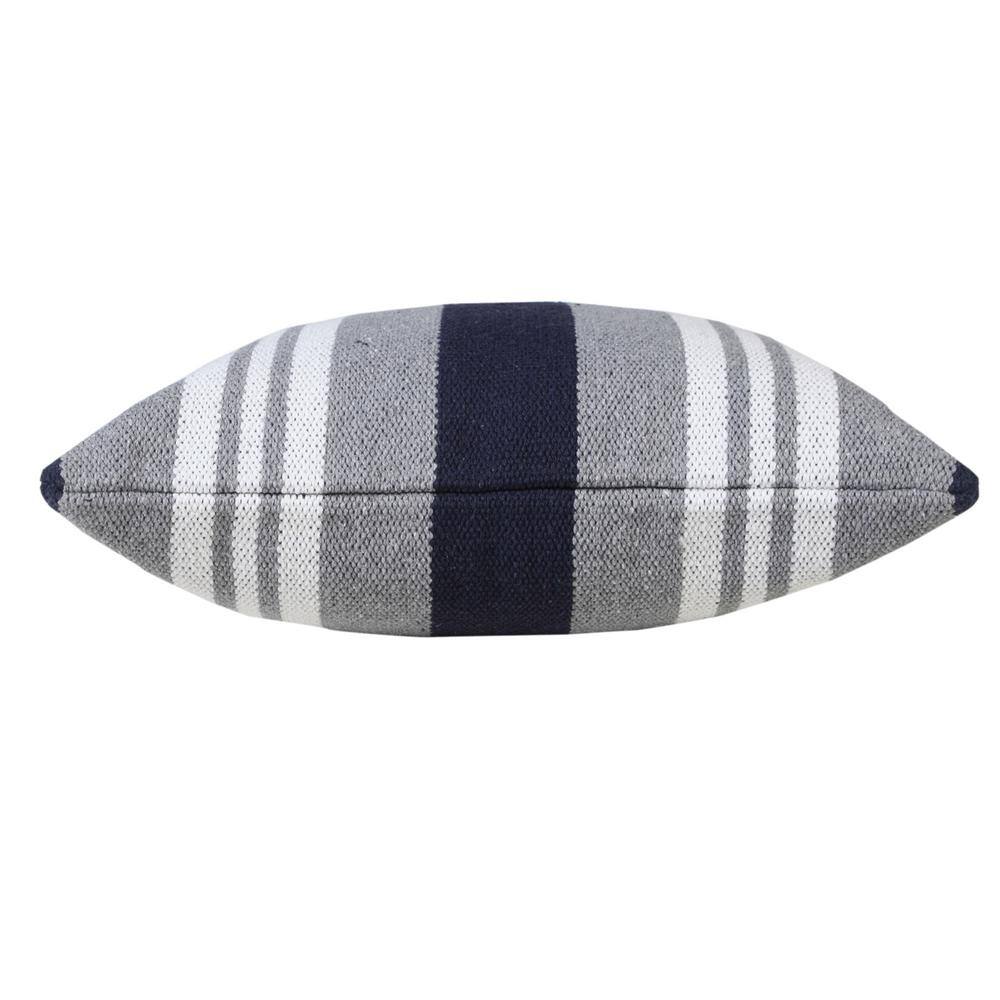 Navy Gray White Cotton Striped Square Throw Pillow