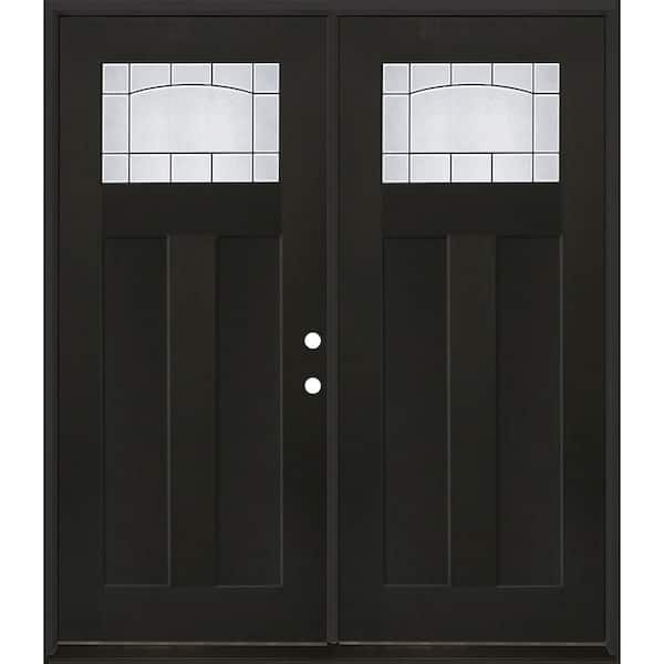 Regency 72 in. x 80 in. 1/4 TopL Empire Deco Glass LHIS Onyx Fiberglass Double Prehung Front Door with 6-9/16 Jamb