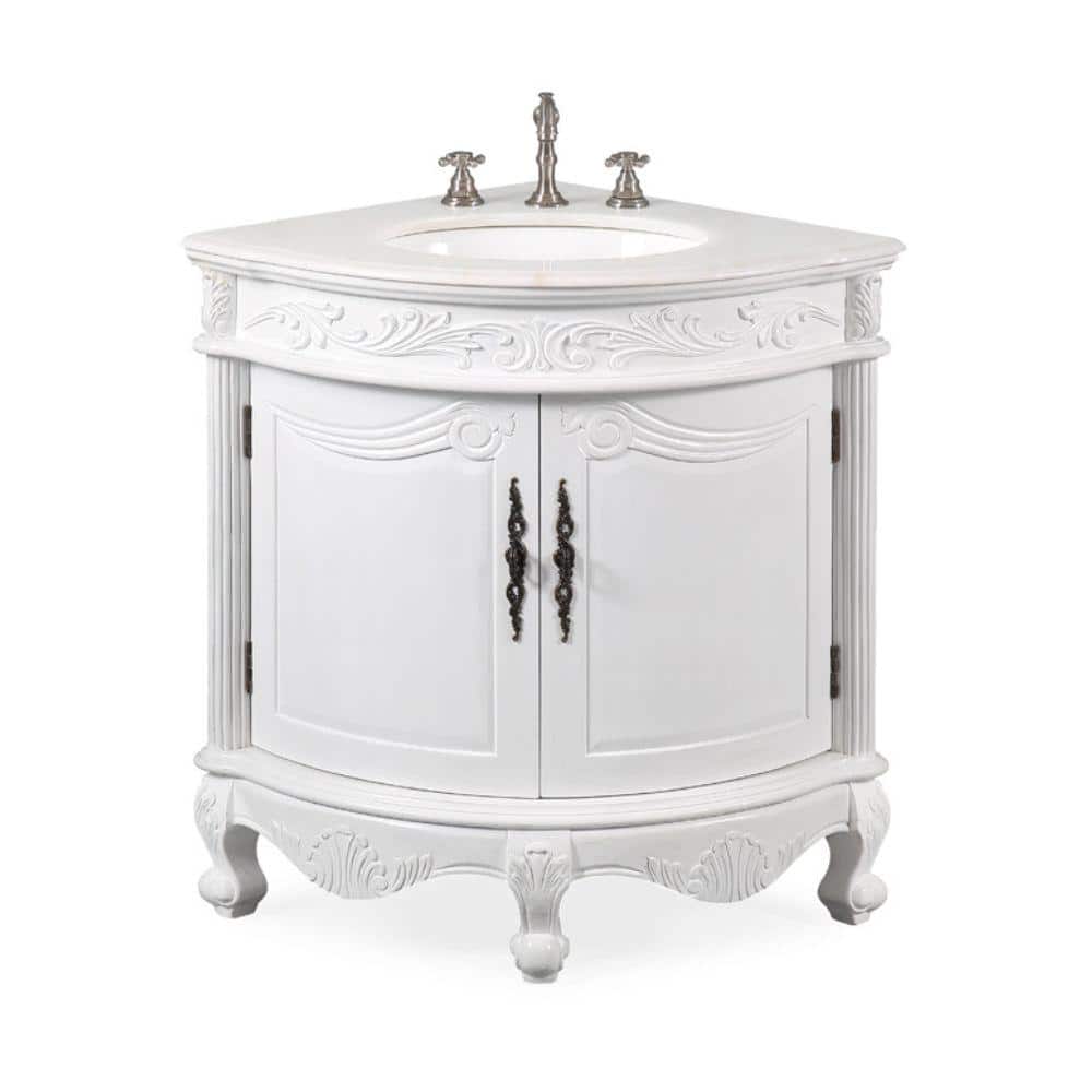 Benton Collection Bayview 24 in. W x 24 in D. x 34 in. H White marble