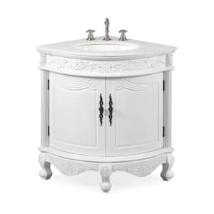 Bayview 24 in. W x 24 in D. x 34 in. H White marble Vanity Top in White with Bisque under mounted porcelain basin Vanity