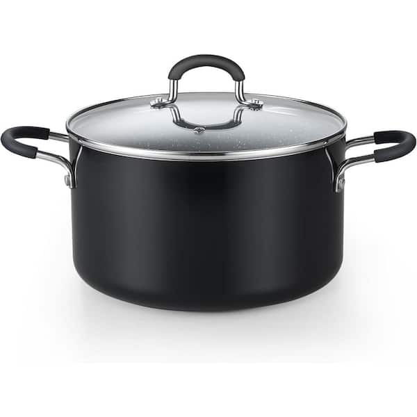 Cook N Home 6 qt. Professional Granite Heavy Gauge Aluminum Nonstick Stockpot with Lid, Silicone Handle, Marble