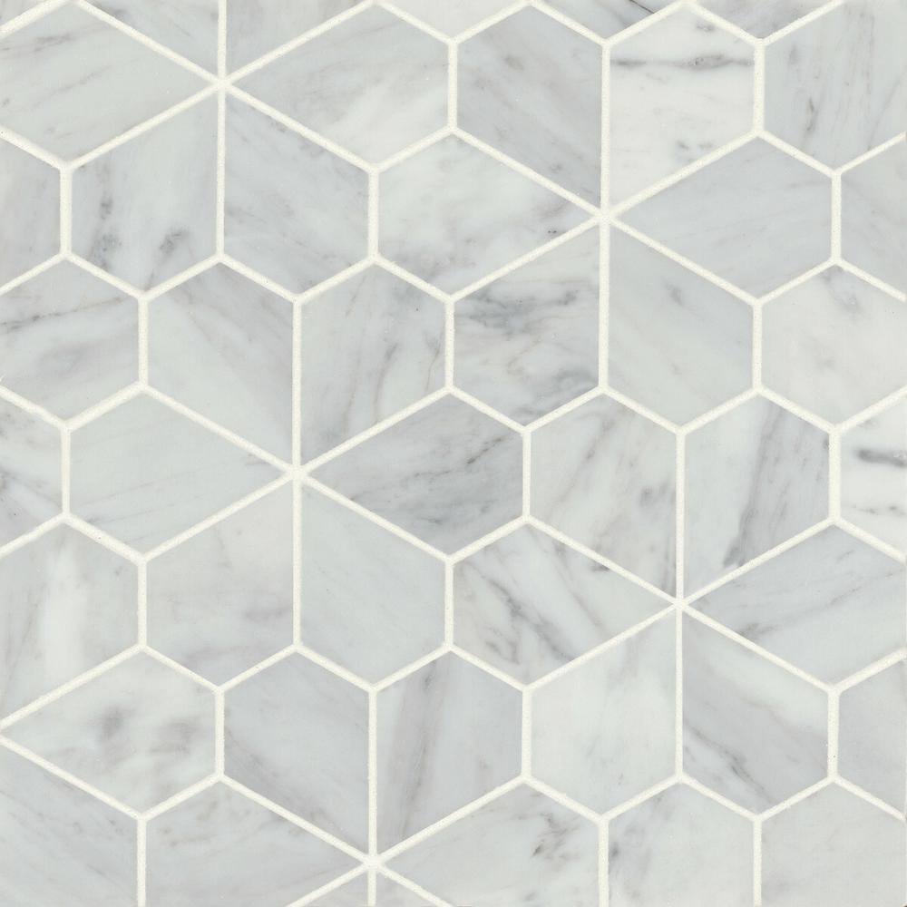 Sample-Monet Floral 4 in. x 5 in. Honed White Carrara Marble Mosaic Tile price history on PriceWatchPro