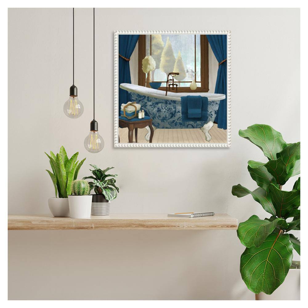 Blue and White French Provincial Canvas Bath Print with Beaded Frame