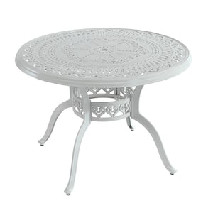 40 in. Round White Cast Aluminum Bistro Table with Umbrella Hole