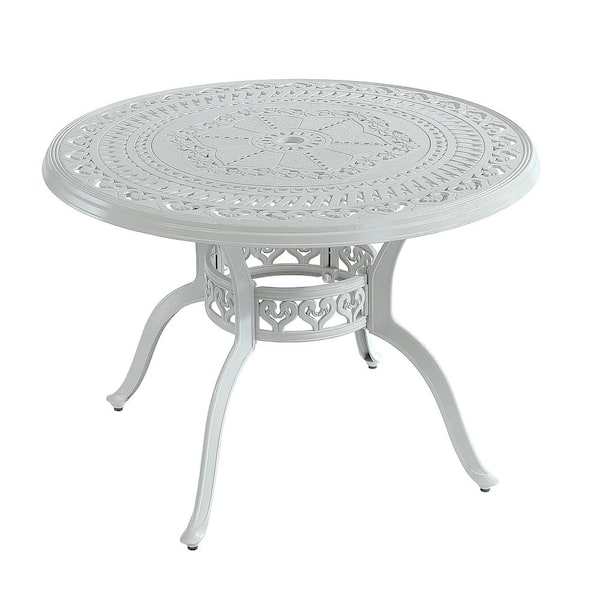 Mondawe 40 in. Round White Cast Aluminum Bistro Table with Umbrella Hole
