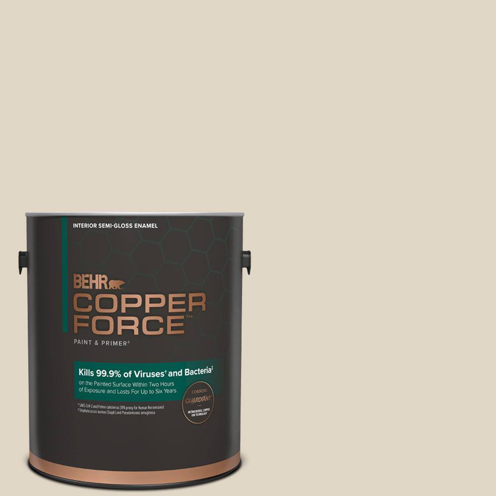 COPPER FORCE 1 gal. #YL-W13 Sentimental Beige Semi-Gloss Enamel Interior  Virucidal & Antibacterial Paint & Primer 319001 - The Home Depot