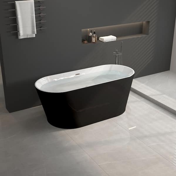 67 in. x 31.5 in. Acrylic Soaking Freestanding Bathtub with Chrome Drain in Glossy Black