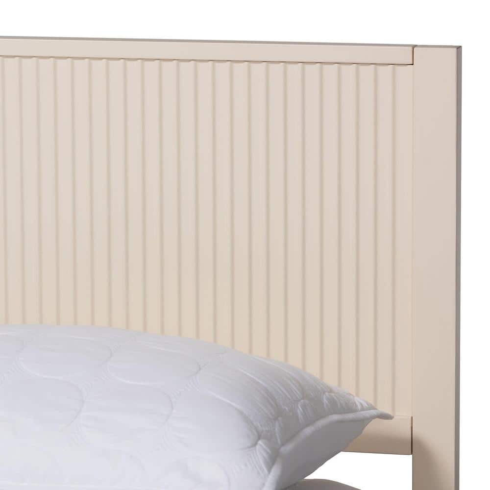 Ivory Fluted Wood King Platform Bed with Slats