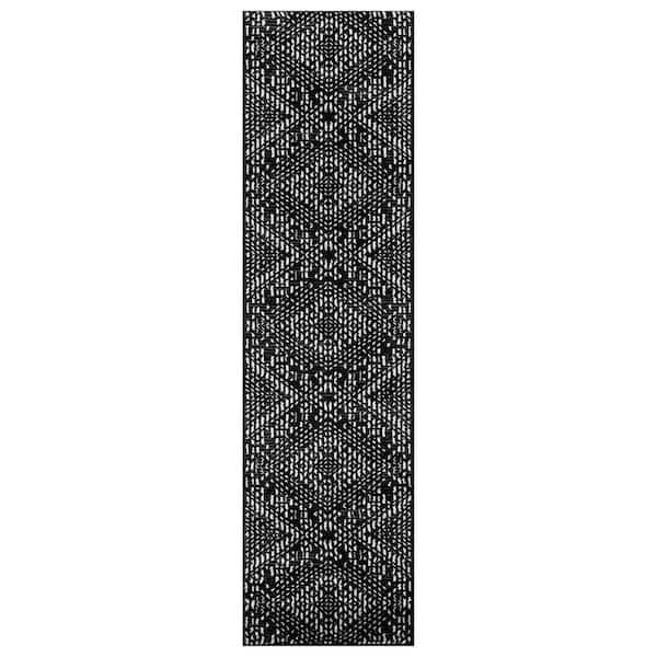 Tribal Pattern Black 2 ft. 3 in. x 12 ft. Runner Rug