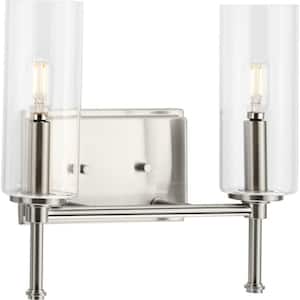Elara 12.5 in. 2-Light Brushed Nickel New Traditional Vanity Light with Clear Glass Shades
