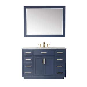 Ivy 48 in. Single Bathroom Vanity Set in Royal Blue and Carrara White Marble Countertop with Mirror