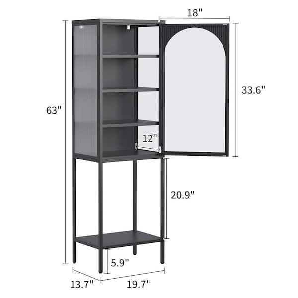 FUNKOL 19.7 in. x 13.8 in. x 63 in. White 5-Shelf Metal Storage Cabinet with 3 Adjustable Dividers and Glass Doors