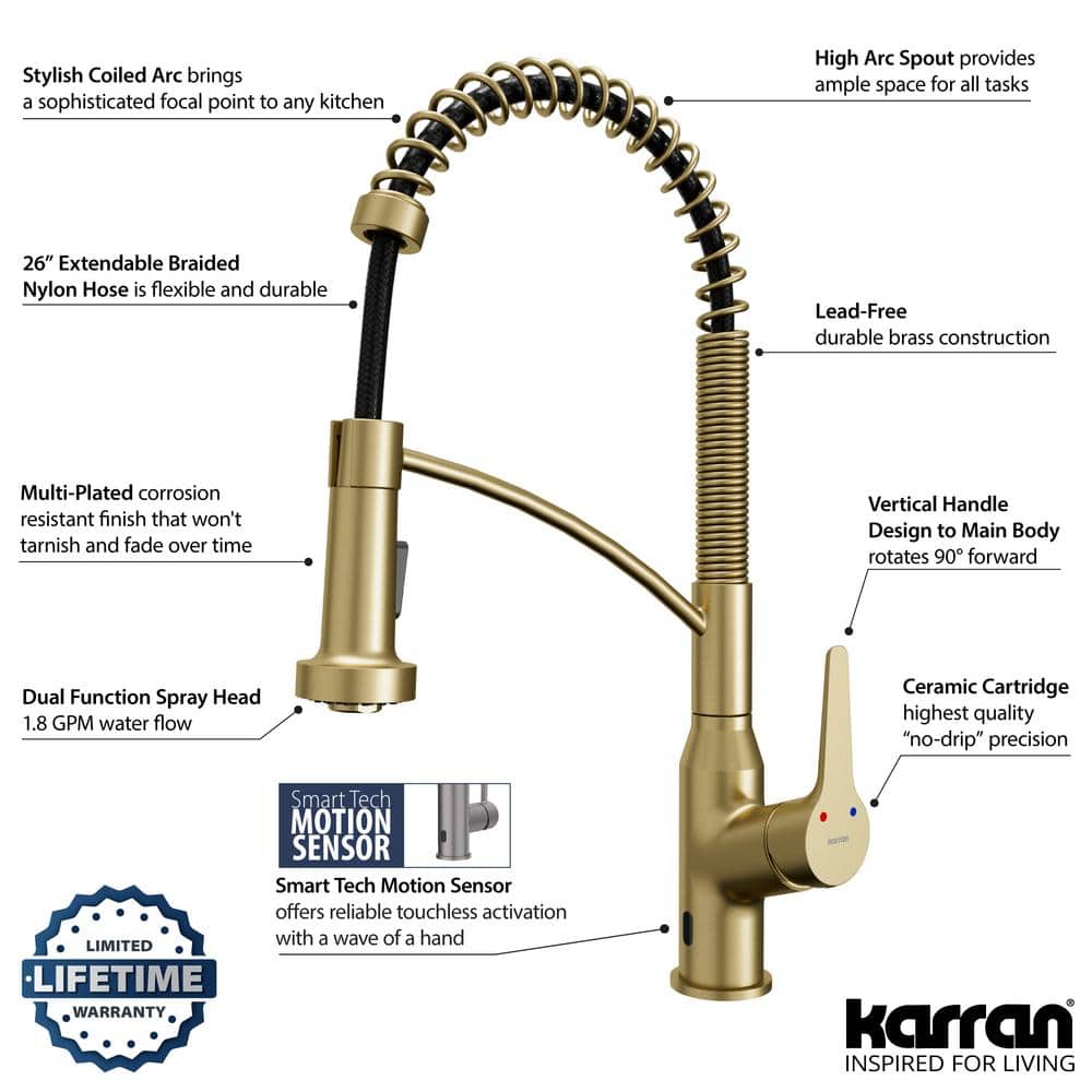 Brushed Gold Brass Touchless Pull-Down Kitchen Faucet with Spray