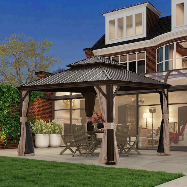 domi outdoor living Domi 12 ft. x 12 ft. Brown Hardtop Gazebo with