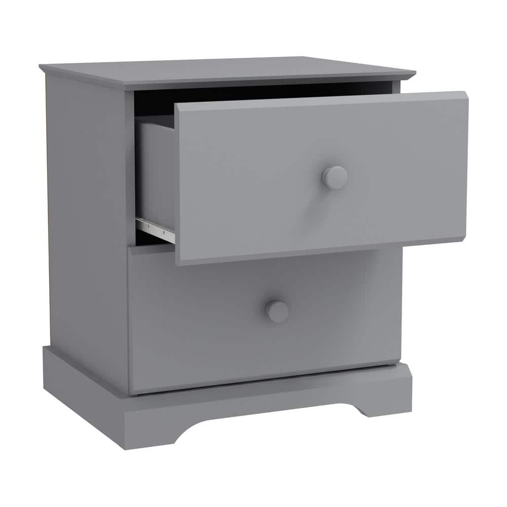 Gray Wood 2-Drawer Kids Nightstand, 22" Height