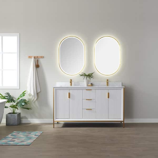 ROSWELL Granada 60 in. W x 22 in. D x 33.8 in. H Bath Vanity in White with White Composite Stone Countertop Without Mirror