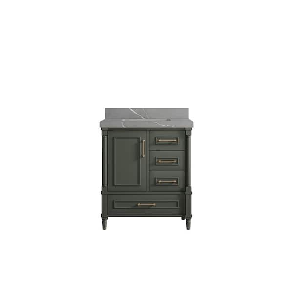 Willow Collections Hudson 30 in. W x 22 in. D x 36 in. H Bath Vanity in Pewter Green with 2 in. Piatra Gray Quartz Top