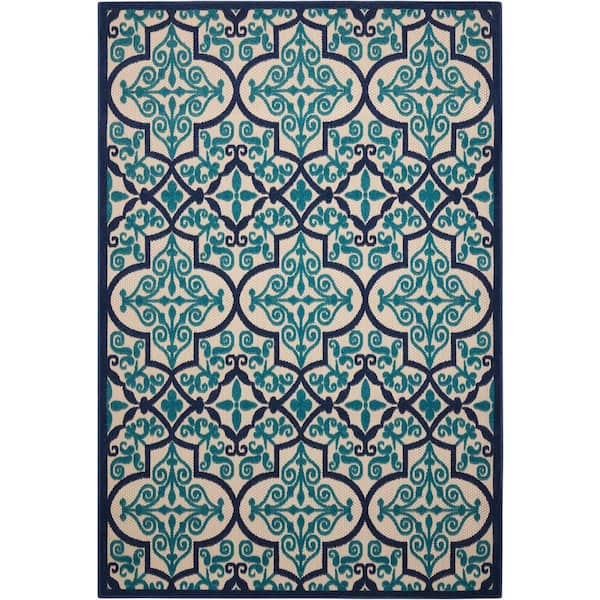 Nourison Aloha Navy 8 ft. x 11 ft. Moroccan Bohemian Indoor/Outdoor Patio Area Rug