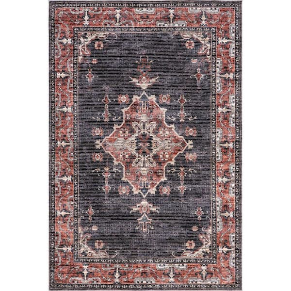 RUGS USA Lauren Liess Wild Orchid Machine Washable Charcoal Doormat 3 ft. x 5 ft. Indoor/Outdoor Patio Rug