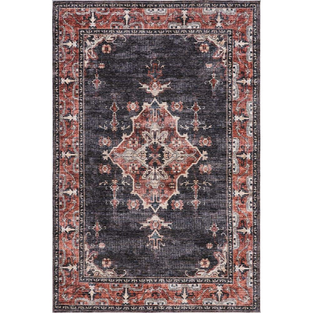 RUGS USA Lauren Liess Wild Orchid Machine Washable Charcoal 5 ft. x 8 ft. Indoor/Outdoor Patio Rug