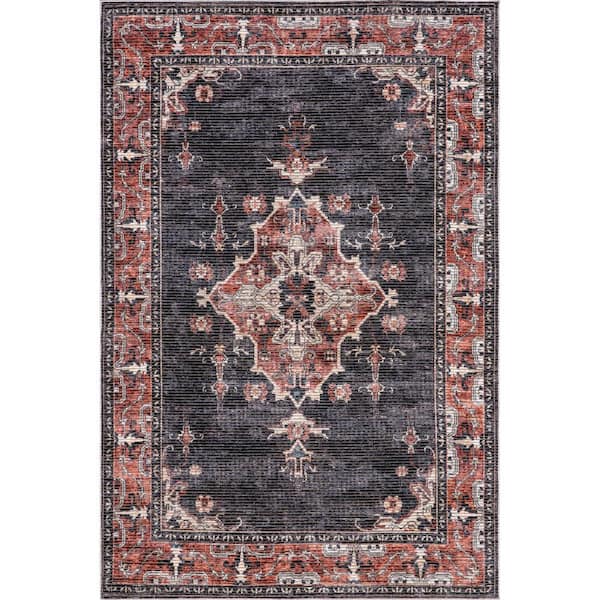 RUGS USA Wild Orchid Machine Washable Charcoal 5 ft. x 8 ft. Indoor/Outdoor Patio Rug