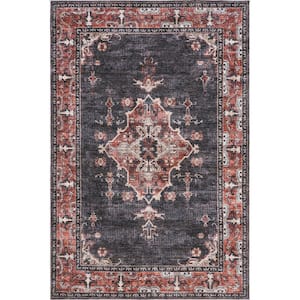 Lauren Liess Wild Orchid Machine Washable Area Rug Charcoal 8 ft. x 10 ft. Area Rug