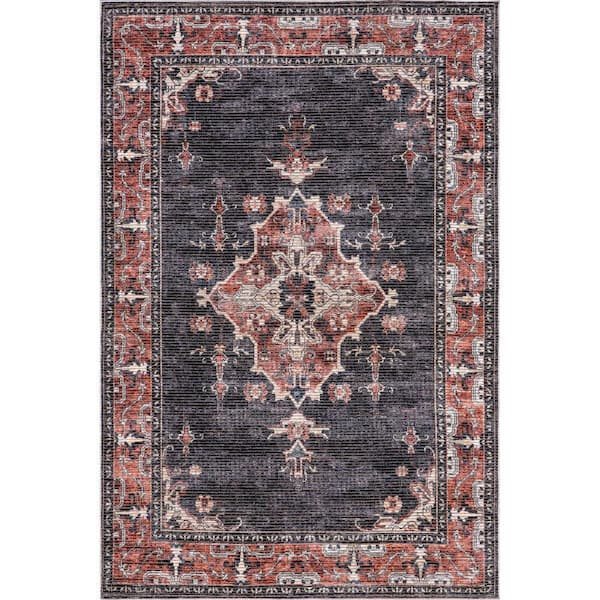 Wild Orchid Machine Washable Charcoal 9 ft. x 12 ft. Indoor/Outdoor Patio Rug
