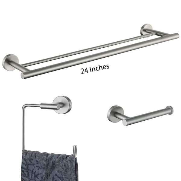 3-Piece Bath Hardware Set with Mounting Hardware in Stainless Steel Brushed Nickel