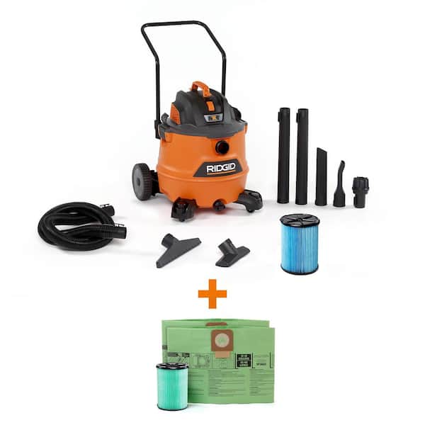 Ridgid 16 Gallon 6.5-Peak HP NXT Wet/Dry Shop Vacuum with Cart, Fine Dust Filter, Hose and Accessories