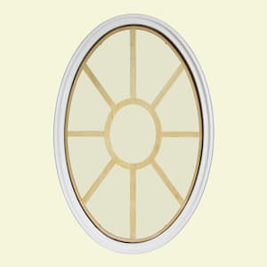 24 in. x 36 in. Oval White 4-9/16 in. Jamb 2-1/4 in. Interior Trim 9-Lite Grille Geometric Aluminum Clad Wood Window
