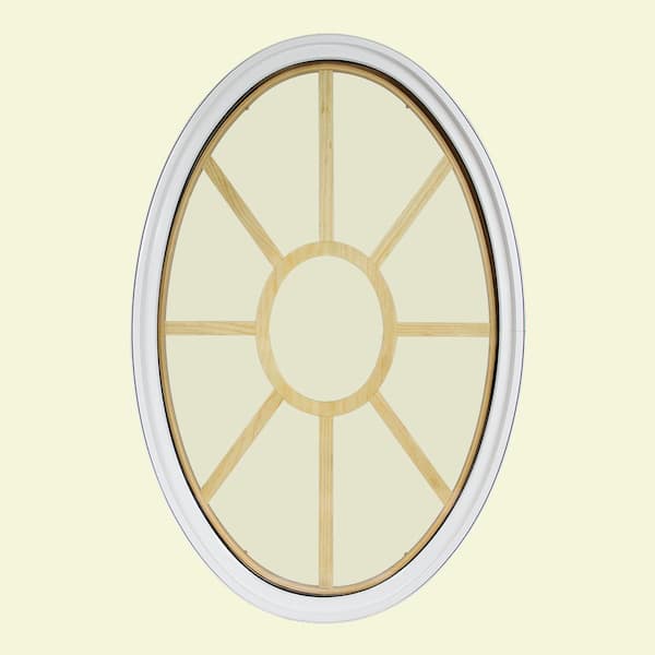 FrontLine 24 in. x 36 in. Oval White 4-9/16 in. Jamb 2-1/4 in. Interior Trim 9-Lite Grille Geometric Aluminum Clad Wood Window
