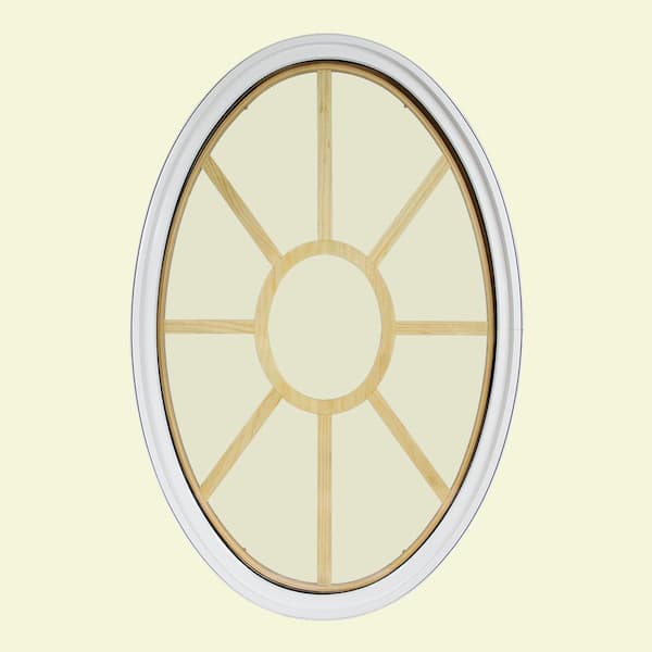 FrontLine 24 in. x 36 in. Oval White 4-9/16 in. Jamb 3-1/2 in. Interior Trim 9-Lite Grille Geometric Aluminum Clad Wood Window