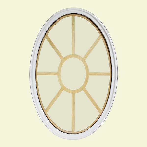 FrontLine 30 in. x 48 in. Oval White 4-9/16 in. Jamb 3-1/2 in. Interior Trim 9-Lite Grille Geometric Aluminum Clad Wood Window