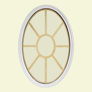 34 in. x 54 in. Oval White 6-9/16 in. Jamb 2-1/4 in. Interior Trim 9-Lite Grille Geometric Aluminum Clad Wood Window