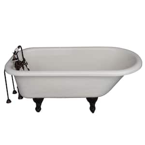 5 ft. Acrylic Ball and Claw Feet Roll Top Tub in Bisque with Oil Rubbed Bronze Accessories