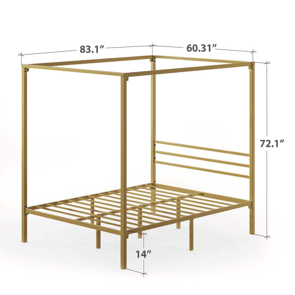 Patricia Gold Metal Queen Canopy Platform Bed Frame with Headboard