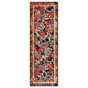 Fusion Flower Paradise Black / White 2 ft. 3 in. x 7 ft. Indoor Runner Rug