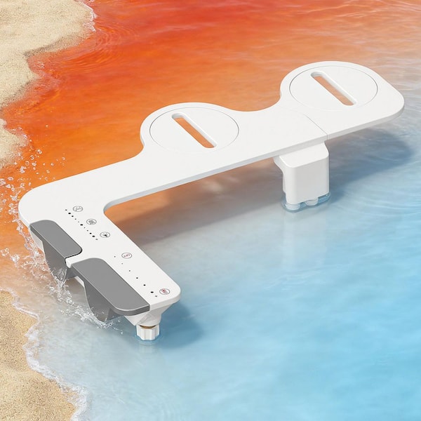 Luxury Slim Attachable Bidet System Bidet Attachment with Hot Water, Dual Retractable Nozzles, Knob Control in White