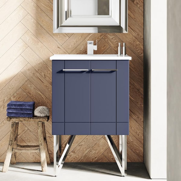 CosmoLiving Leona 36” Bathroom Vanity, Navy with Gold Metal 