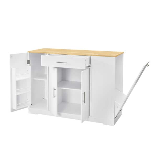 Unbranded 53 in. Modern Farmhouse Design Kitchen Cart with Drawers and Trash Can in White