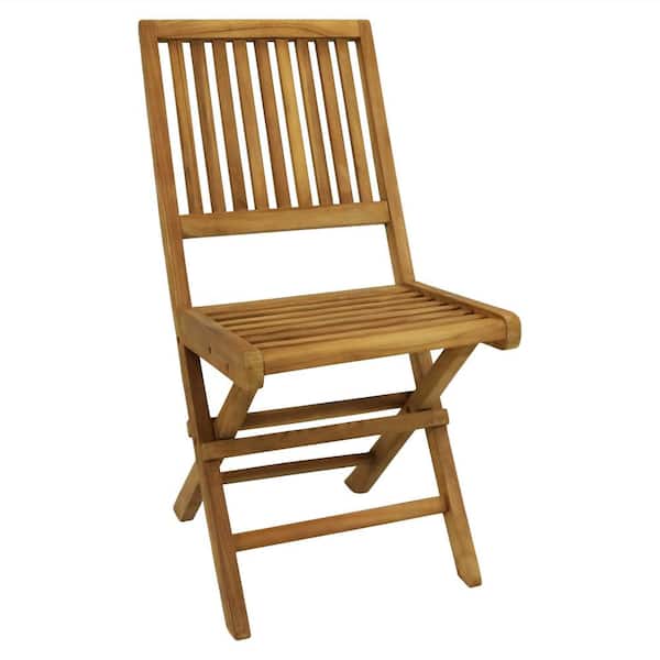 Sunnydaze Nantasket Light Brown Folding Chair Teak Outdoor Dining Chair