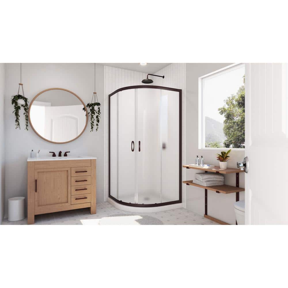 Prime 36" Oil Rubbed Bronze Semi-Frameless Frosted Glass Sliding Shower Enclosure