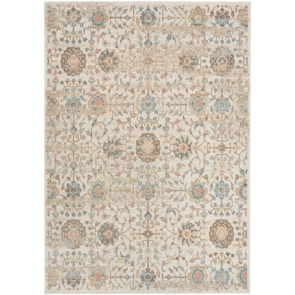 Nourison Washable Decor Beige 5 ft. x 7 ft. Medallion Traditional Area Rug