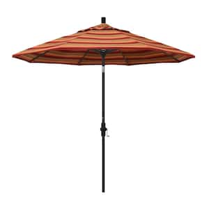 9 ft. Stone Black Aluminum Collar Tilt Crank Lift Market Patio Umbrella in Astoria Sunset Sunbrella